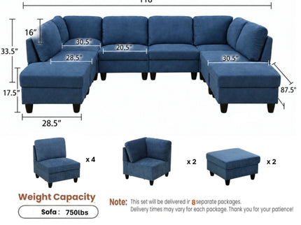 8 Piece Modular U - Shape Sectional Sofa