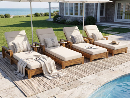 Chaise Lounge Set With 4 Fold Cushion And Built In Headrest, 3 Position Adjustable