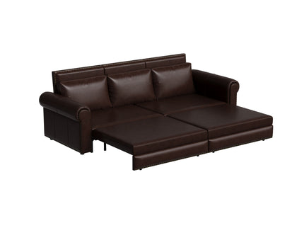 3 In 1 Convertible Sleeper Sofa With Nailhead Trim & Rolled Arm