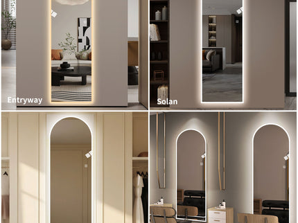 LED Full Length Wall Mirror With Symmetrical Arch Design, Dimmable 3 Color Temperature Lighting - Silver