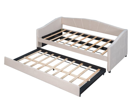 Upholstered Daybed Sofa Bed With Trundle Bed And Wood Slat