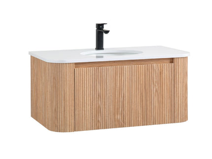 Arcora - Wall Mounted Bathroom Vanity With Curved Design - Natural Wood