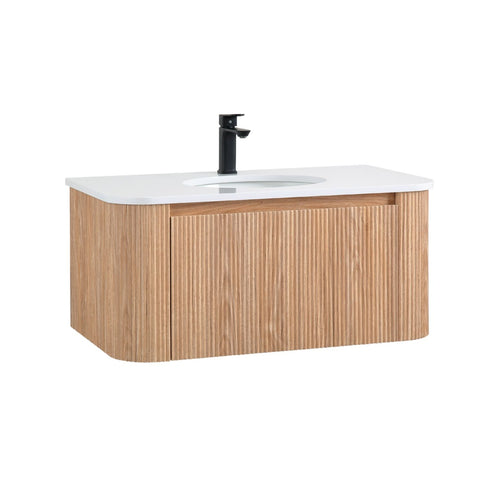 Arcora - Wall Mounted Bathroom Vanity With Curved Design - Natural Wood
