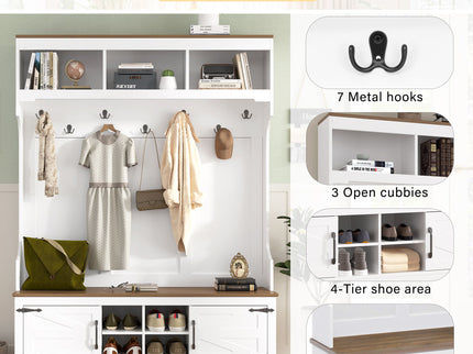 Farmhouse Hall Tree With Bench And Shoe Storage