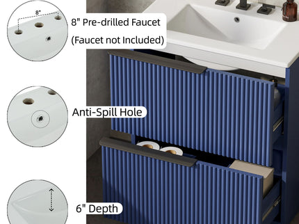 Fluted Bathroom Vanity With Ceramic Sink, Freestanding Cabinet