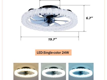 LED Light Source And Remote Control, 3000 - 6500K Dimmable Flush Mount LED Fan Light, 6 Speeds, Quiet DC Motor - Matte Black