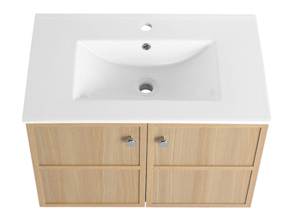 Wall Mounted Bathroom Vanity With Ceramic Sink And 2 Soft Closing Doors