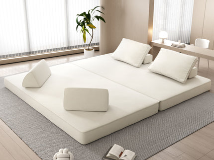 Multifunctional Convertible Sofa Bed With 2 Tumbler Backrests And 2 Pillows, Deep Seat Couch