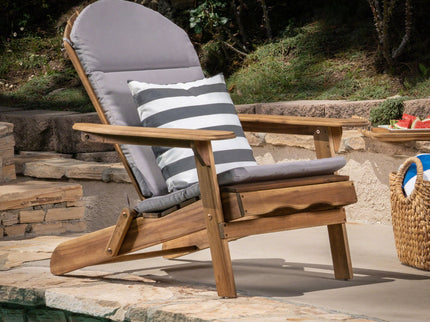 Outdoor Adirondack Chair Cushion With Water Resistant Fabric And Ties - Gray