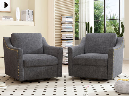 360 Degree Swivel Armchair, Skin Friendly Fabric, Ergonomic Design, Brass Nail Decorative Armchair