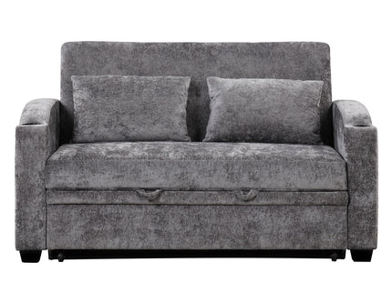 Pull Out Loveseat Sofa With Adjsutable Backrest, 2 Pillows, Cup Holders, USB Ports For Living Room