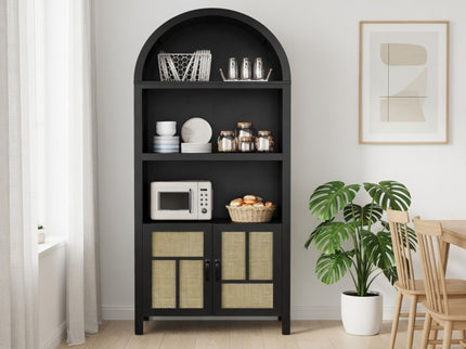 Arched Pantry Cabinet With Adjustable Storage & Doors - Black
