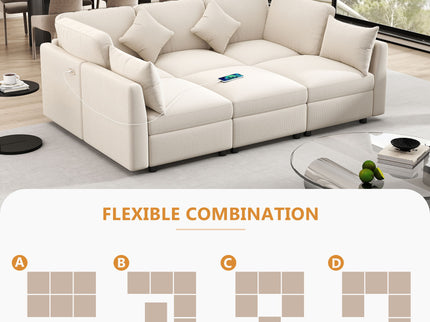 Sectional Sofa Modular U-Shaped With Ottoman & USB Ports