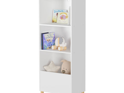 4 Tier Bookcase, Book Display With Safety Restraint, Storage Cabinet For Playroom - White