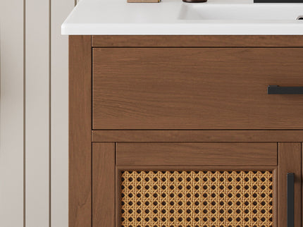 Bathroom Vanity With Ceramic Sink, Modern Free Standing Cabinet With Soft Close Drawers