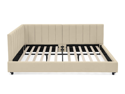 Mid-Century Upholstered Tufted Bed Frame With Backrest And Armrests