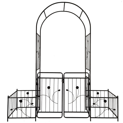 Metal Garden Arch With Gate Wide High Climbing Plants Support Rose Arch Outdoor - Black
