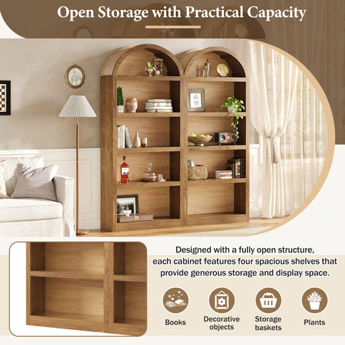 Freestanding Tall 5 Tier Display Bookcase For Living Room (Set of 2) - Brown
