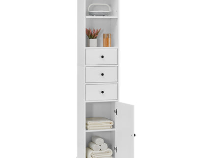 Tall Storage Cabinet With 3 Drawers And Adjustable Shelves For Bathroom