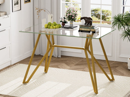 Modern Glass Dining Table With Metal Legs