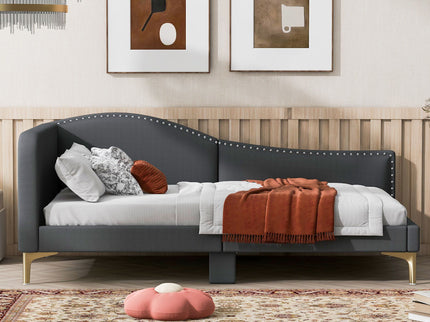 Upholstered Daybed With Headboard And Armrest, Support Legs