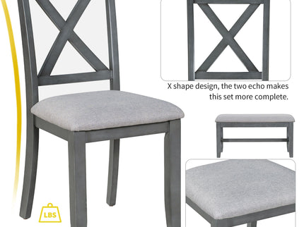 Foldable Dining Set For 6 With 4 Chairs And Bench, Space Saving Design - Gray