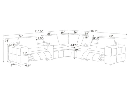 Upholstered Large Arms Sectional With Recliner Seats