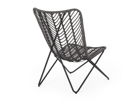 Outdoor Wicker Chair With Geometric Cross Base, (Set of 2) - Gray