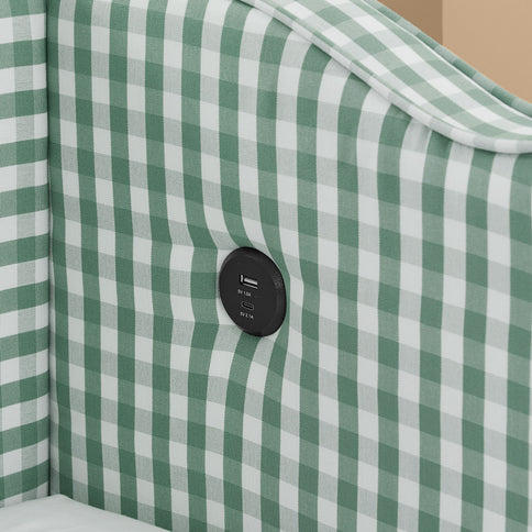 Gingham Daybed With USB Charging Port, Wave Shaped Design
