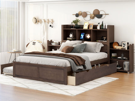 Storage Platform Bed With Pull Out Shelves, Trundle, And 2 Drawers