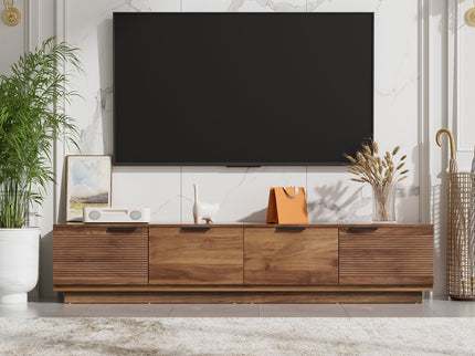 TV Stand, Entertainment Center & Fluted Door & Cable Management, Soft Closing Hinges - Walnut