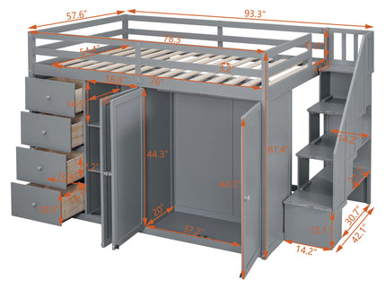 Loft Bed With Built In Wardrobes, Cabinets And Drawers