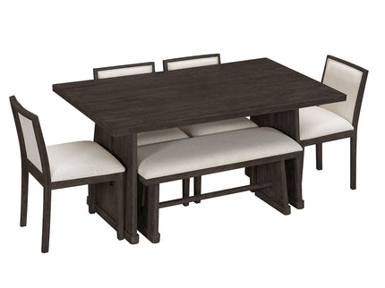 Dining Set With Rectangular Table, 4 Upholstered Chairs & 1 Padded Bench