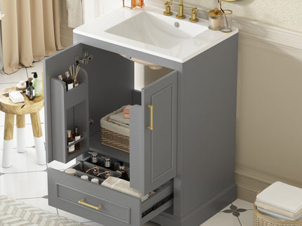 Bathroom Vanity With Sink, 1 Divided Drawer And 2 Soft Close Doors With Double Shelf