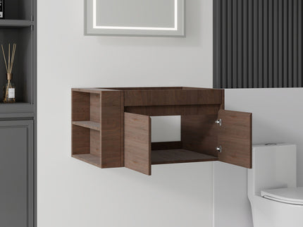Floating Bathroom Vanity Cabinet, Soft Close Double Drawers, Open Side Storage, Wall Mounted, Cabinet Only