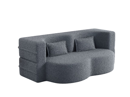 Modern Floor Sofa, With 2 Pillows, Convertible Teddy Fabric Foam Filled Bed