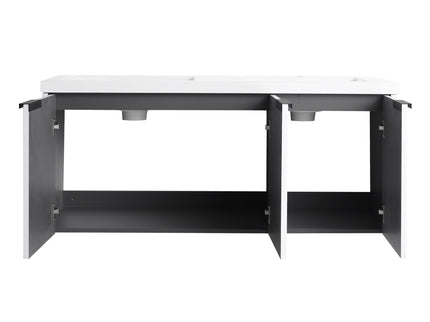 Contemporary Wall Mounted Bathroom Vanity With Resin Double Sink