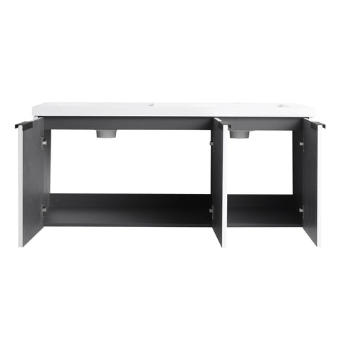 Contemporary Wall Mounted Bathroom Vanity With Resin Double Sink