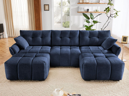 Sofa Set With Ottoman And Pillows, Textured, High Resilience Cushions