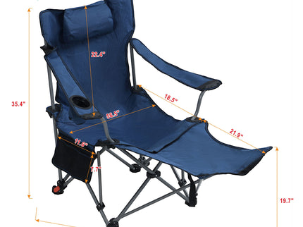 Outdoor Camping Chairs Folding Portable Adjustable Reclining Chair With Side Pockets & Cup Holder - Dark Blue