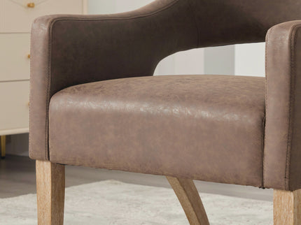 Upholstered Open Back Armchair With Weathered Rubberwood Legs
