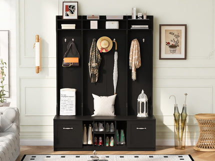 5 In 1 Entryway Bench With Coat Rack, 7 Sturdy Hooks, 2 Spacious Drawers And Adjustable Shelves