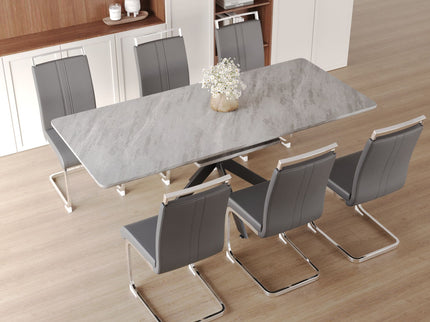Modern Extendable Dining Table Set With Soft Padded Armless Chairs