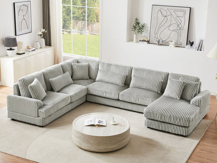 U - Shaped Sectional Sofa With Chaise Lounge, Oversized Living Room Sofa - Gray