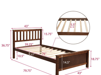 Platform Bed With Headboard, Footboard And Wood Slat Support
