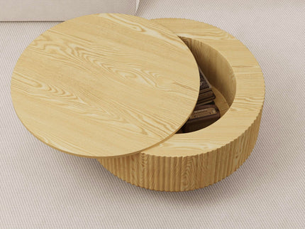 Modern Circular Coffee Table With Stripe Design And Storage Space