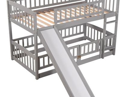Low Bunk Bed With Slide, Fence And Ladder