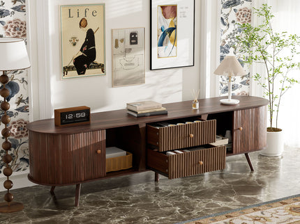 70" TV Stand With Tambour Doors And Fluted Drawers - Dark Brown