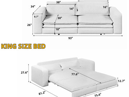 King Size Sleeper Pull Out Sofa Bed, 3 In 1 Convertible Chaise Lounge With 2 Pillows For Living Room - Camel