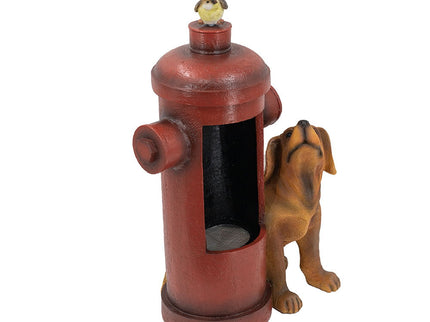 Red Fire Hydrant Water Fountain With Dog And Bird Accents, Outdoor Fountian With Light And Pump - Red / Light Brown